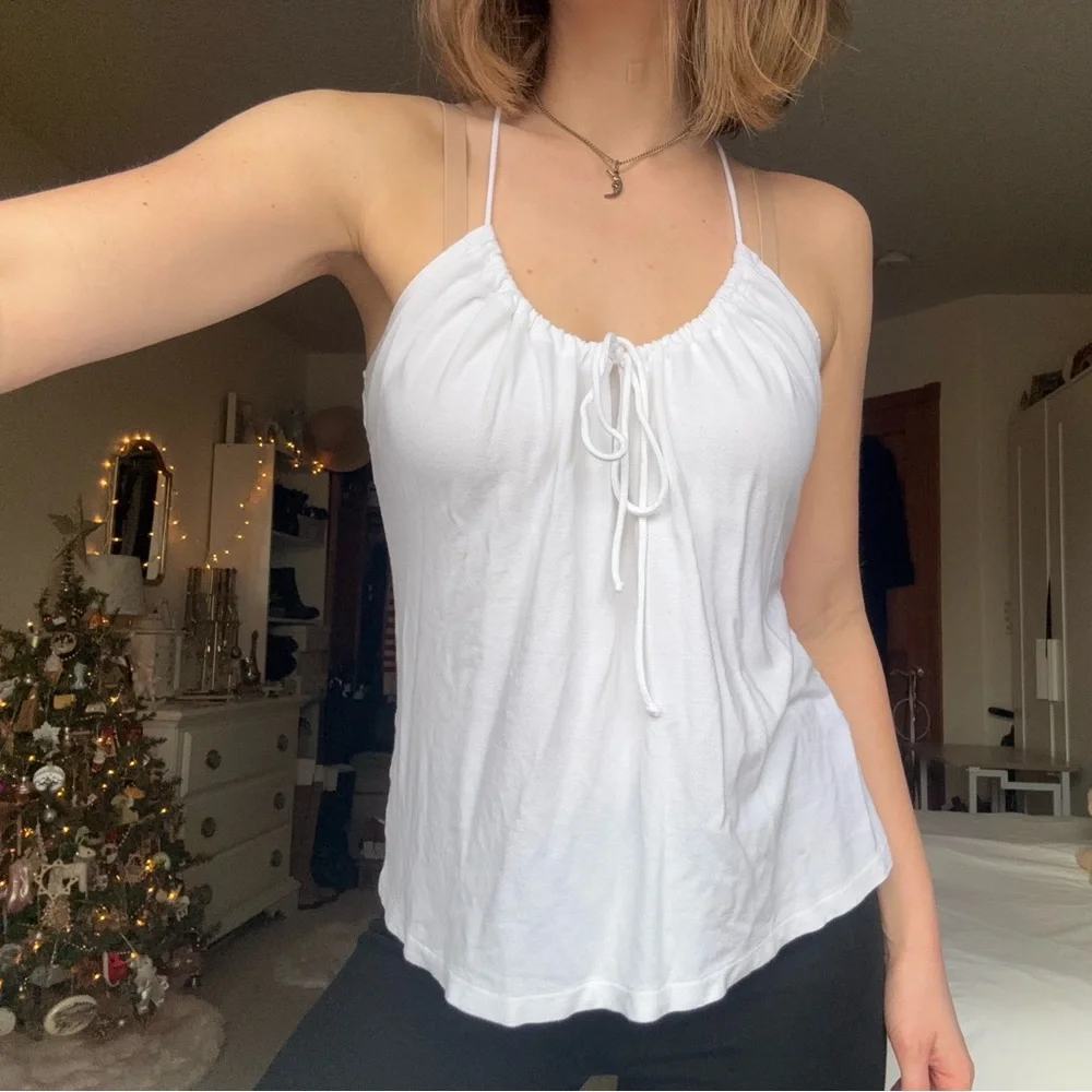 united colors of benetton white halterneck adjustable flowy tank top - Picture 4 of 16